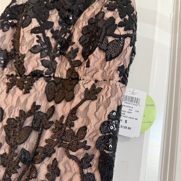 Black Lace Evening Gown with Nude Underlay - Picture 2 of 2